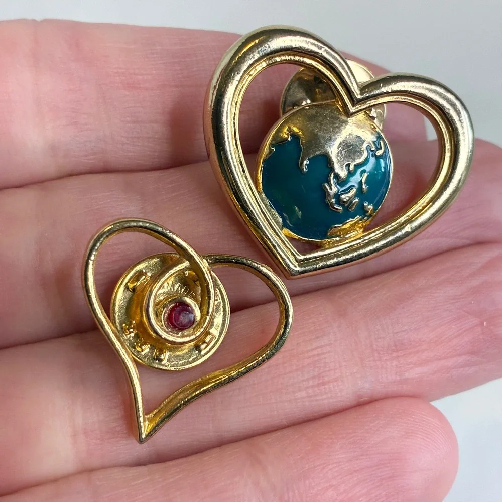 Vintage Pin Lot Avon Heart World Star Stick Pins Gold Tone Jewelry 7 Pieces